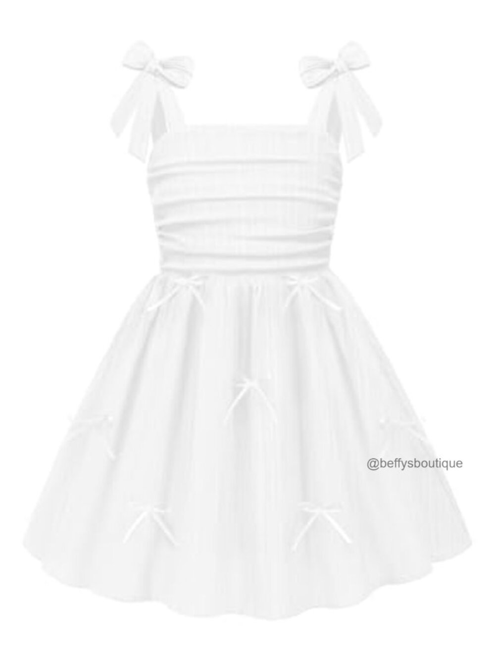 Girls Ruched Smocked Back Spaghetti Strap Bow Sundress Midi